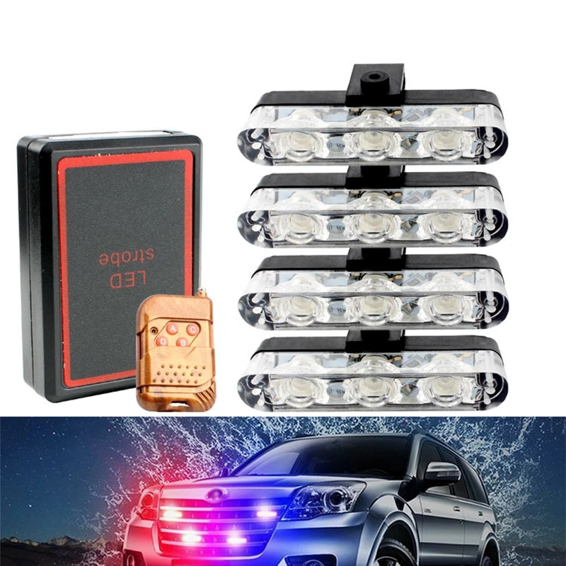 

3 LED Car Emergency Strobe Lights Flash Police Warning Lamp With Wireless RC Flash Front Grille Caution Flasher Lamp Car Truck