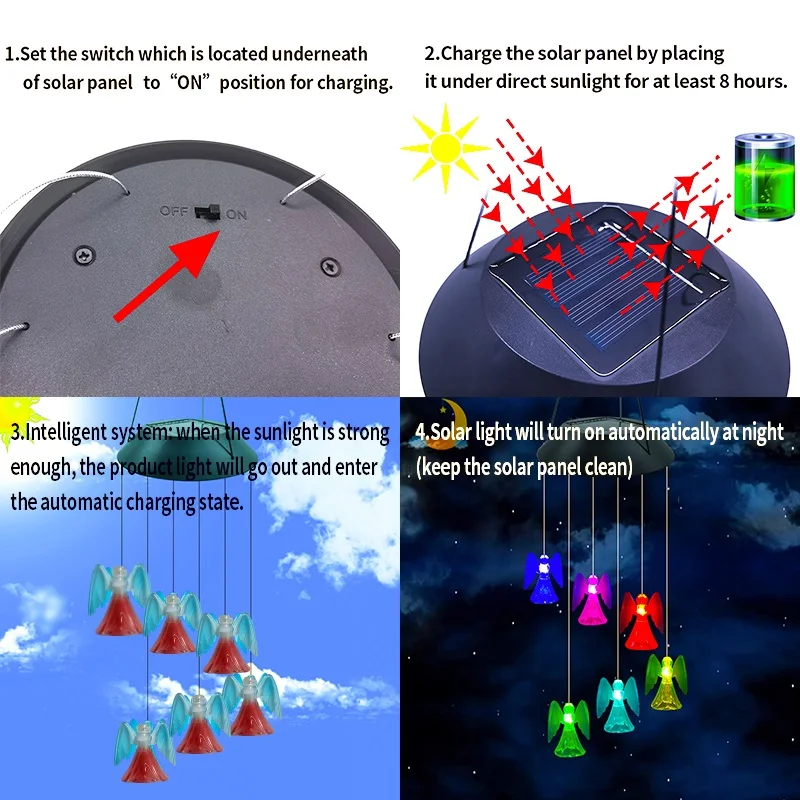 Description Picture 6 of itemSolar Powered Fairy Angel Wind Chime Light, 6 LED Colored Hanging Transparent Fairy Angel Garden Decorative Lights