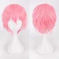 Perruques synthétiques de Cosplay Anime pour hommes et femmes, cheveux courts et lisses, résistants à la chaleur, multicolores, rouge, blanc, rose, gris, marron 5