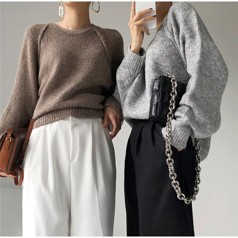 Women Knitted Sweater Loose Solid Warm Pullovers Ladies Soft Winter Korean College Style Jumper Sueter Mujer 2021 New Fashion Sweaters