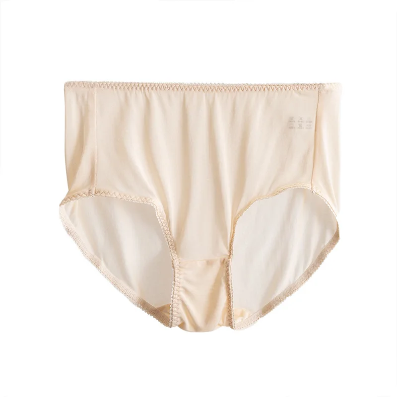 Women's Natural Silk Summer Breathable Mid Waist Triangle Underpants Thin Silk Underpants Basic