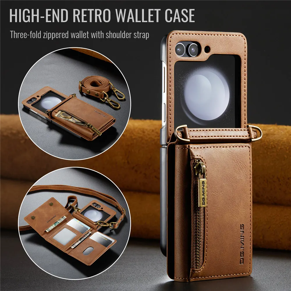 Vintage Lanyard Leather Wallet Case with Credit Card Slots