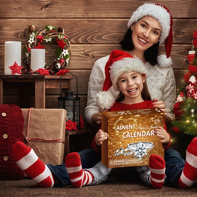 Advent Calendar 2024 Christmas Party Finger Rings Earring Necklace for 24 Days Countdown Festive Atmosphere Enhancer Jewelry Kit 3