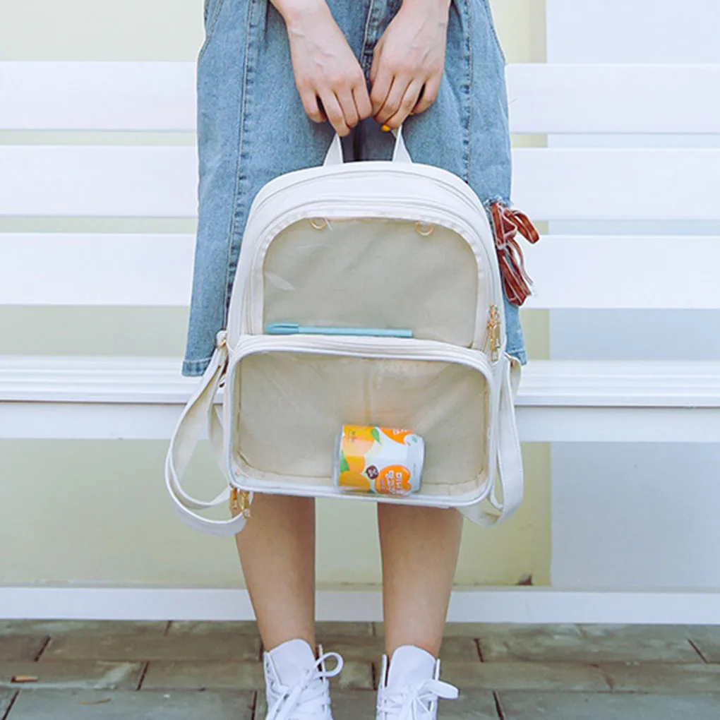 Women  Transparent Backpack Shoulder Bag Women Jelly Color Style PU Change Purse Schoolbag Teenage Girls for School Backpack