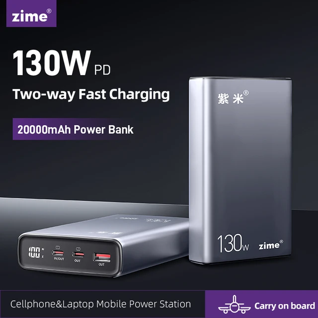 Zime-Banco de energía de carga rápida, cargador portátil de 130W, 20000mAh,  USB tipo C, PD
