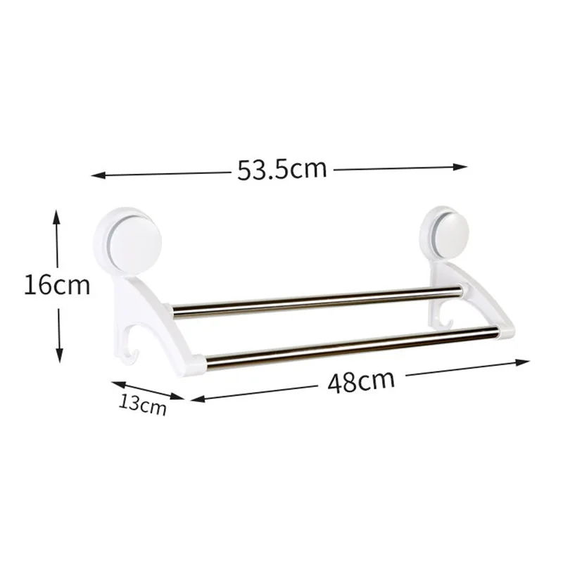 Dual-layer Rail Shelf Suction Towel Rack Stainless Steel Wall Mount Bathroom Towel Holder Rack Bathroom Kitchen Accessories