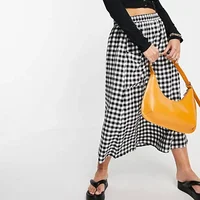 Plus Size Elastic Waist Black And White Checked Summer Elegant Midi Skirt Pocket Front Gingham A-line Skirt Large Size 6XL 7XL - Image 3