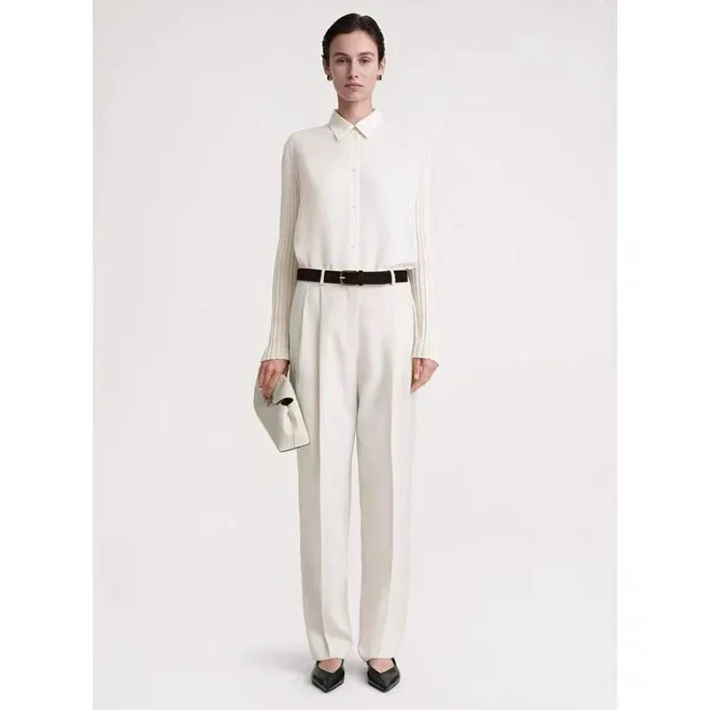 

Ранняя весна женские модные и простые новые двойные Плиссированные Свободные прямые брюки