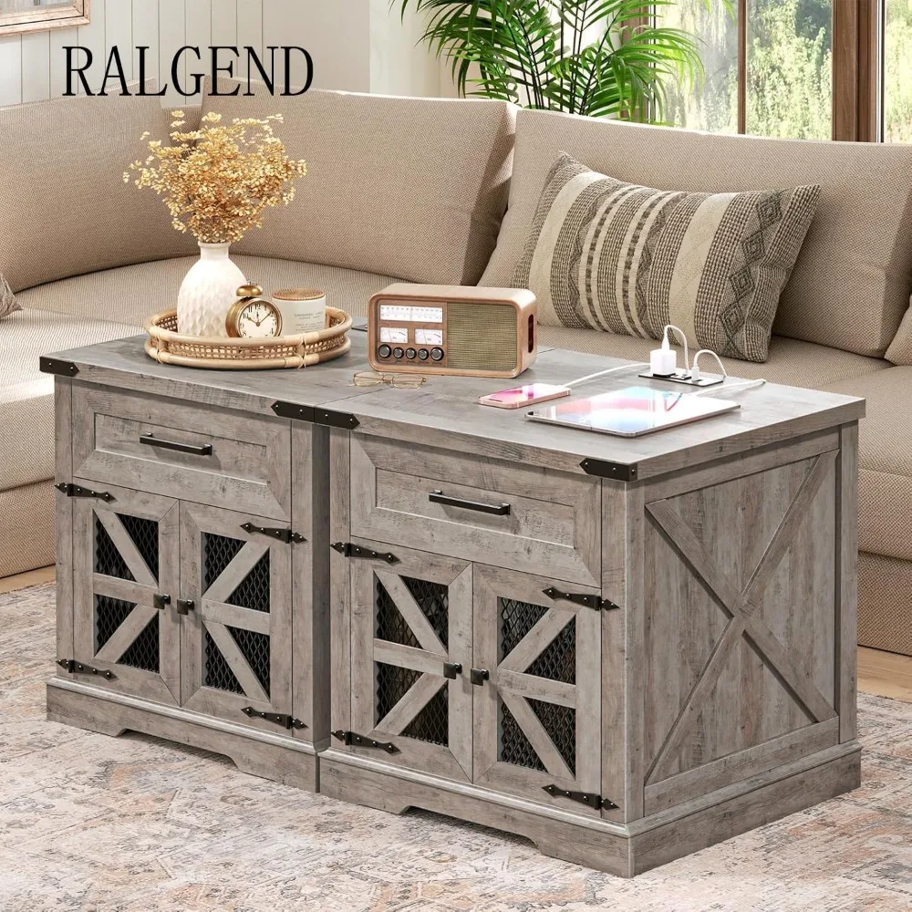 Farmhouse End Table with Charging Station, 24" Large Sofa Side Table with Drawer 3