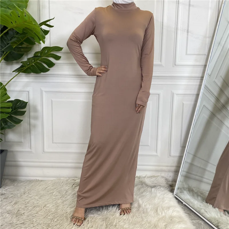 

Women's Long Sleeve Round Neck Abayat Dress, Monochromatic, Slim Fit, Undercoat, Fashion, Middle East, Arab, Turkey