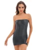 Womens Glossy Strapless Bodycon Dress Sexy Summer Bikini Cover Ups Solid Stretchy Mini Pencil Dresses Rave Party Clubwear 2