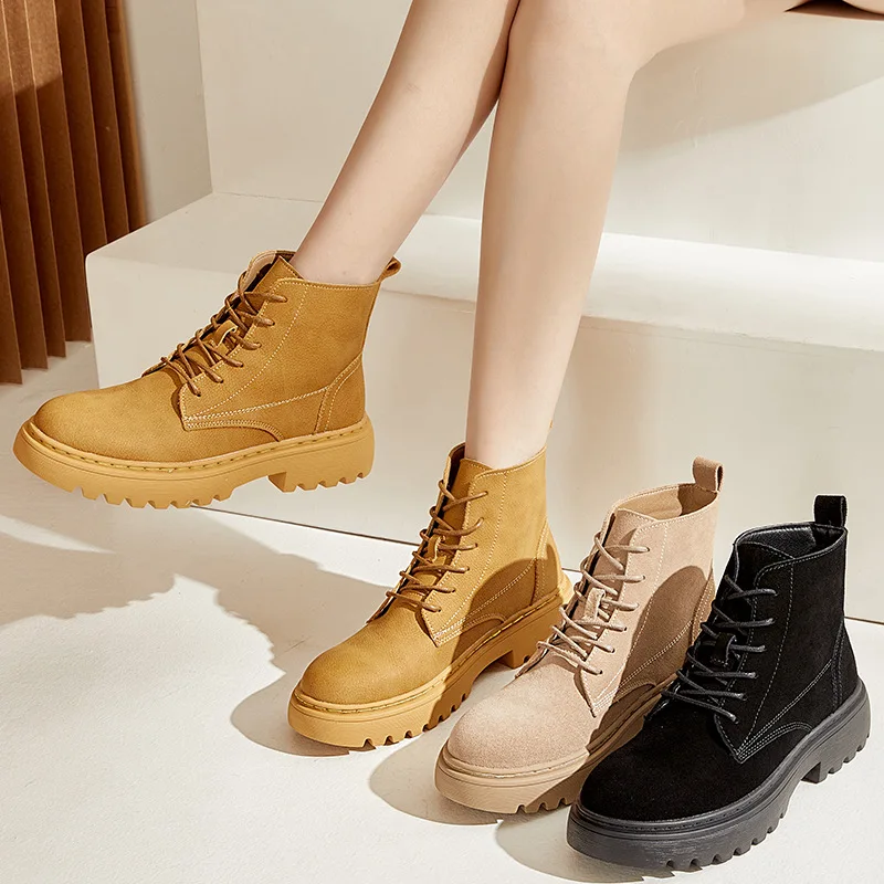 

Smile Circle Ankle Boots Suede Leather Women Flat Platform Short Boots Ladies Shoes Fashion Autumn Winter Boots Leather Booties