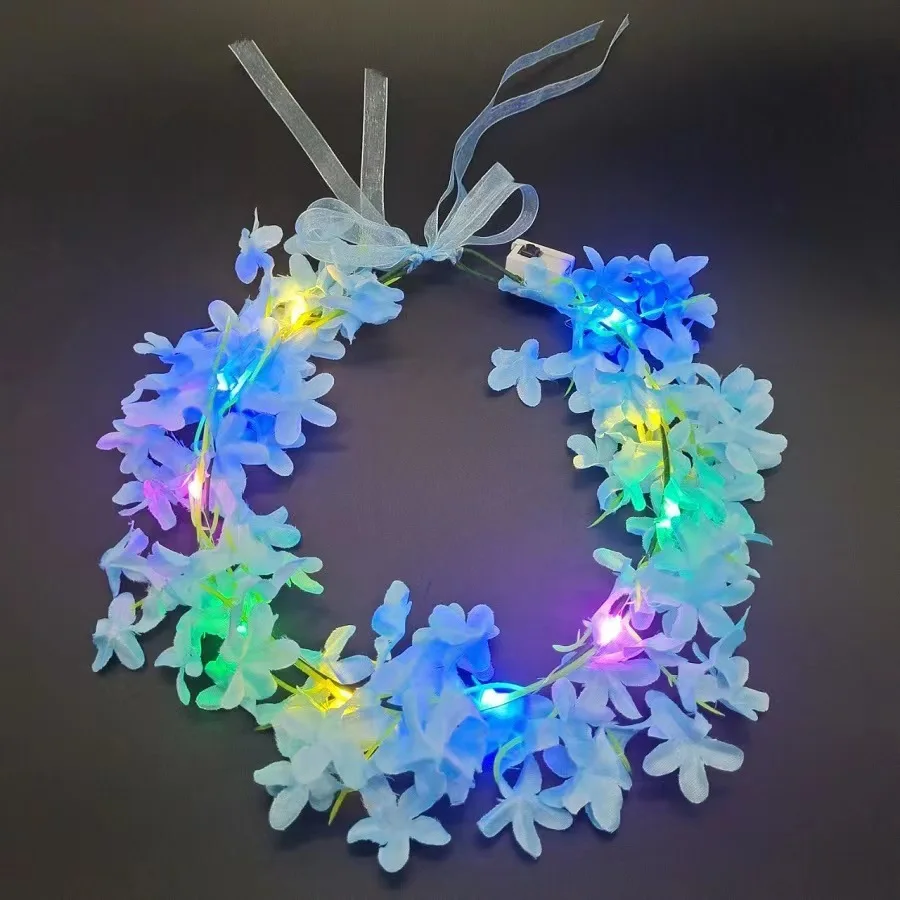Garland Glowing Tiara Wreath Crown Flower Headband Glowing Wreath for Wedding Party Christmas