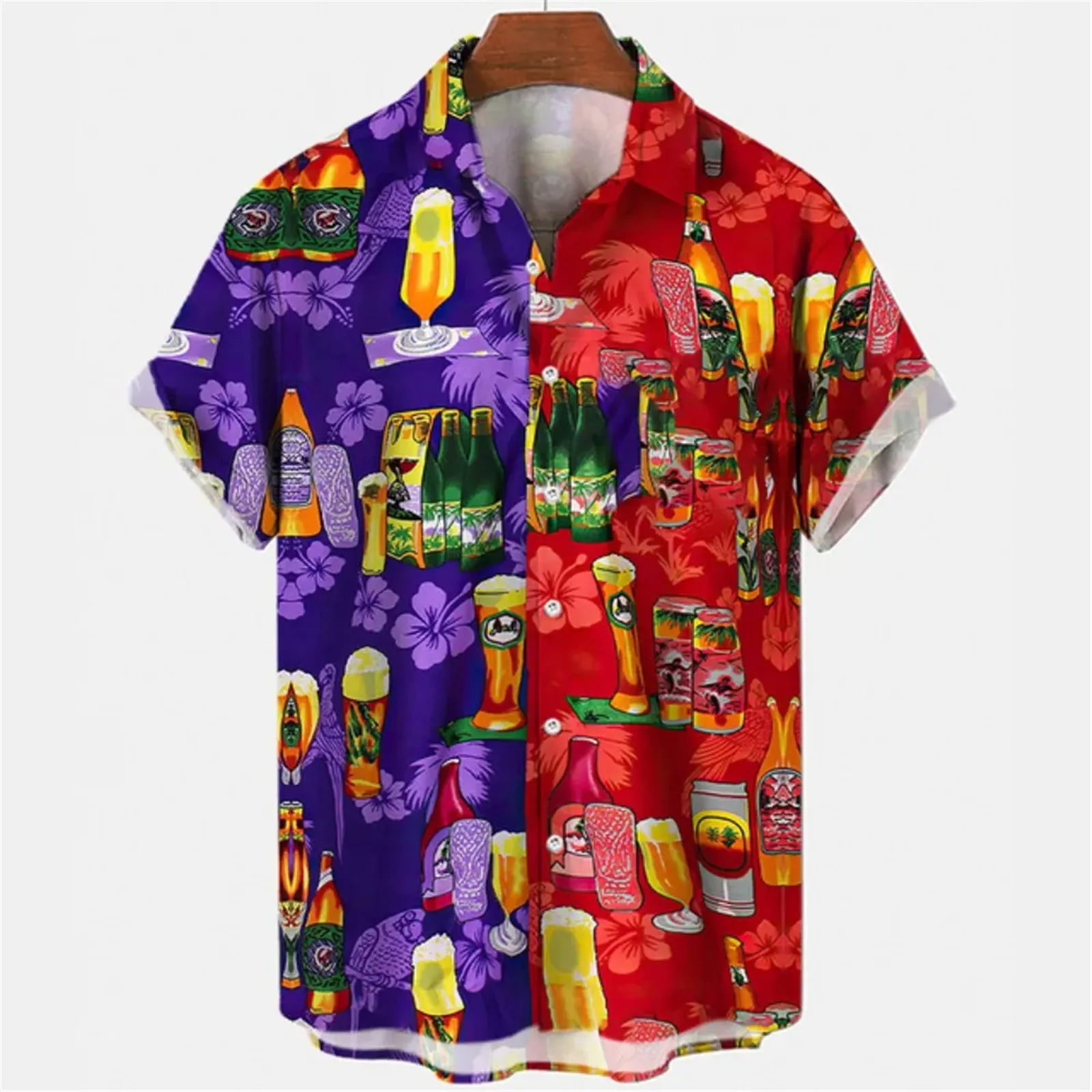 

HX Mens Summer Shirts Hawaiian Tropical plant flowers Beer 3D Printed Beach Luxury Hawaii Shirt Short Sleeve Top Men Clothing