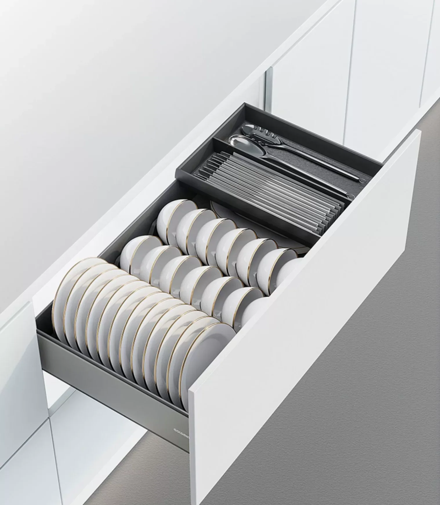 Goldmine Aurora 2-drawers Combination Cabinet Pullout Organizers Soft Close Pullout Baskets Dishes Pots Cabinet Storage Drawers