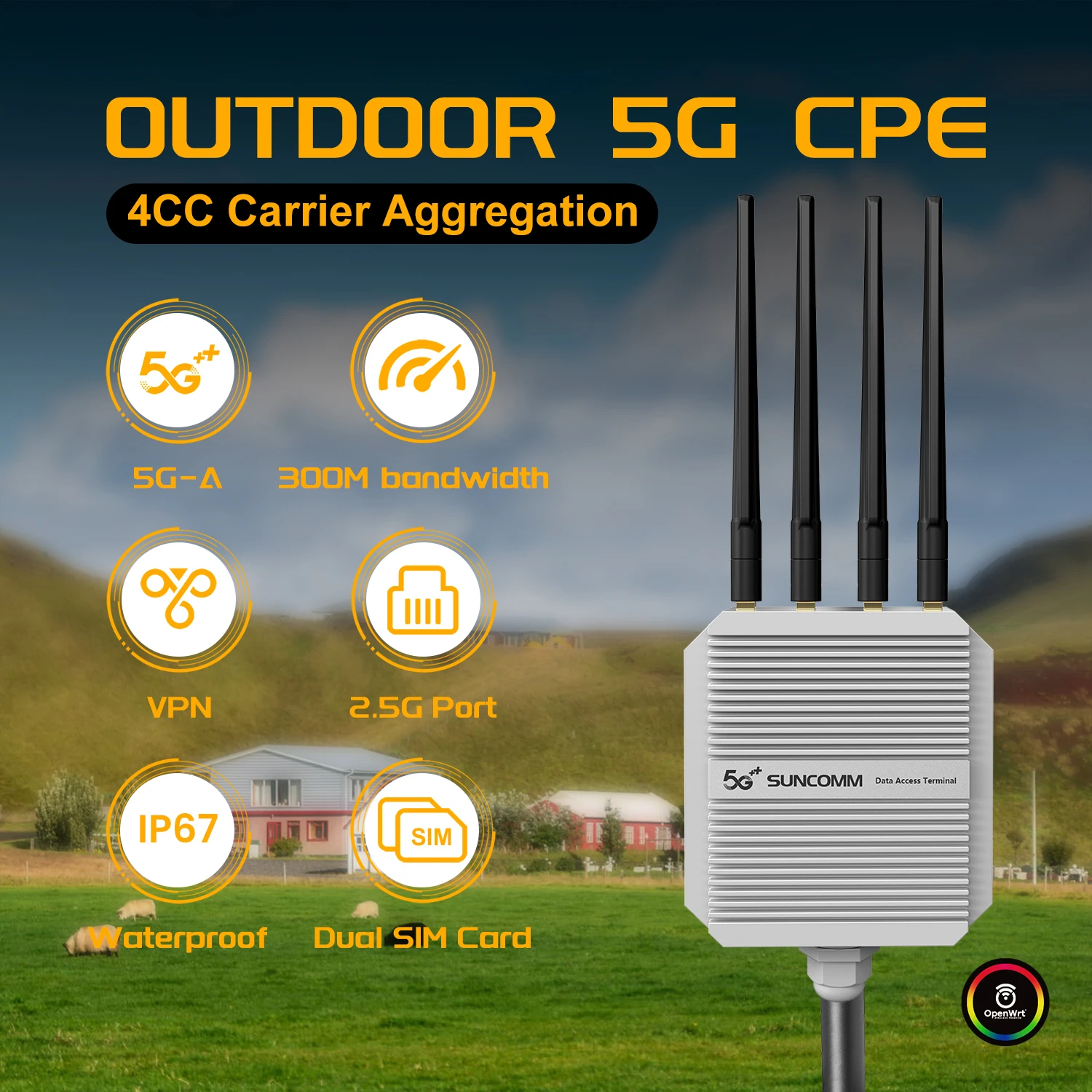 스냅드래곤 X62 AX3000 야외 ODU 듀얼 SIM POE 전원 2500Mbps 포트 VPN 방수 IP67 원격 네트워크 4G 5G 야외 AP