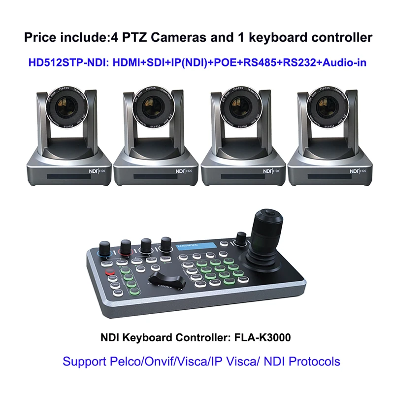 NDI HX POE 12X Zoom IP+SDI+HD MI Broadcast PTZ Conference Camera RJ45 Onvif Joystick Controller vMix Video Conferencing System