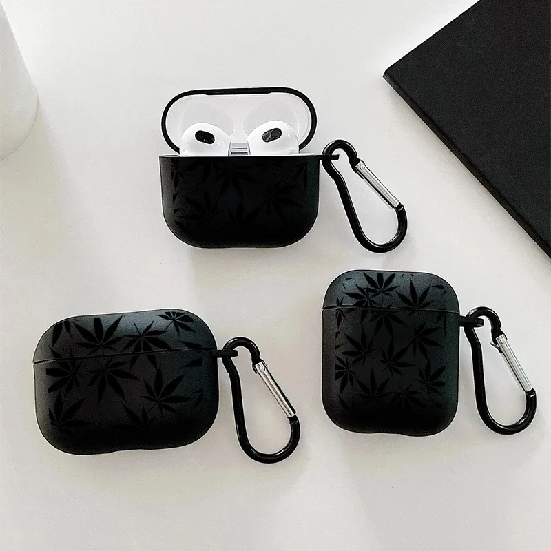Black Graphic Case for AirPods Pro with Keychain