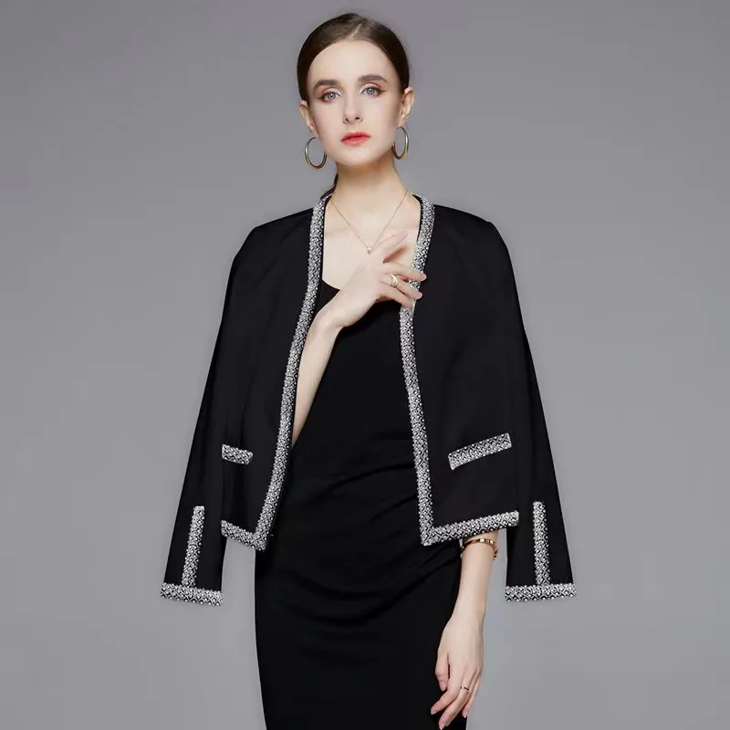 

2023 Autumn New Elegant Luxury Women's Clothing Loose Commuter Short Overlay Top Heavy Work Beaded Cardigan