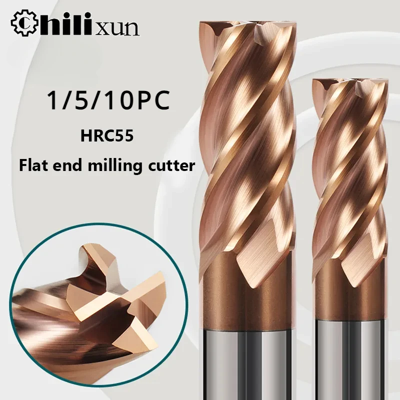 

HILIXUN 1/5/10PCS HRC55 Carbide End Mill 4Flutes Milling Cutter Alloy Coating Tungsten Steel Cutting Tool CNC Maching Фрезер