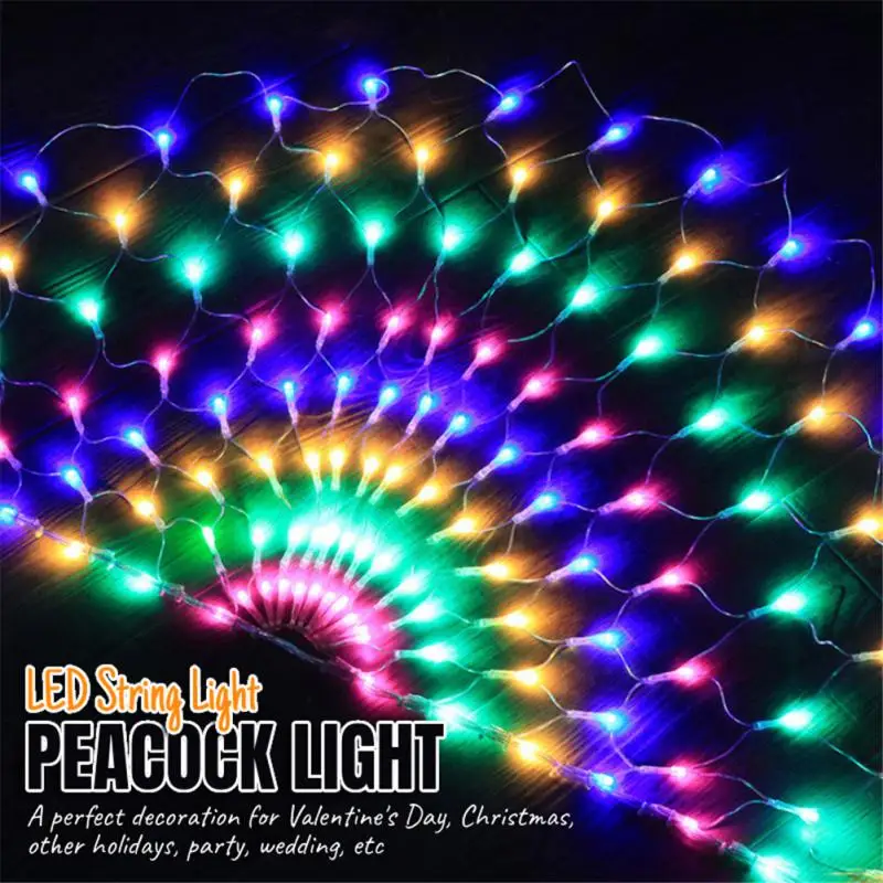 

Outdoor Led Mesh Fairy Light Peacock Net String Light Waterproof Christmas Hanging Garland Light For Garden Eaves Decor