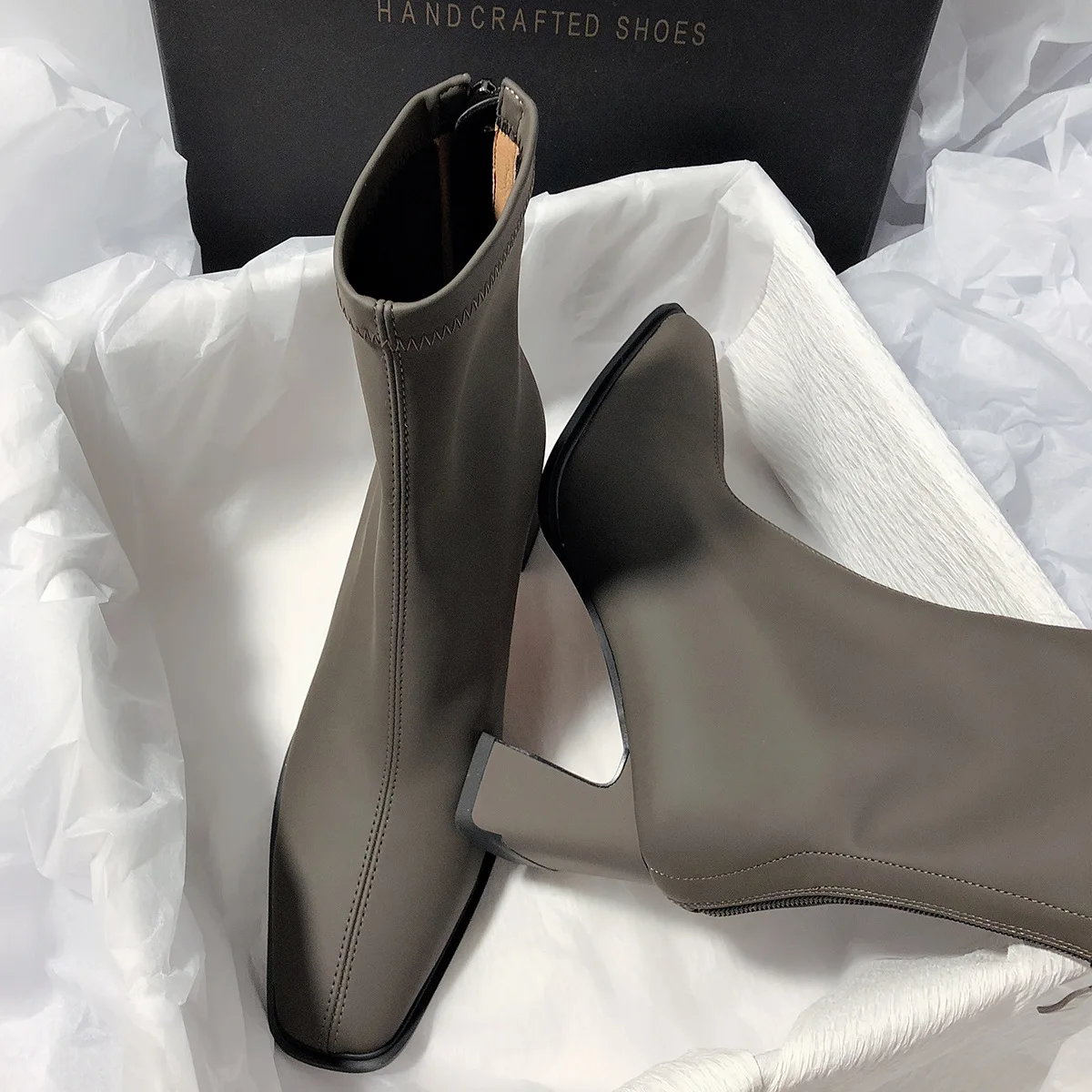 New high-heeled French skinny stretch Korean simple ankle boots