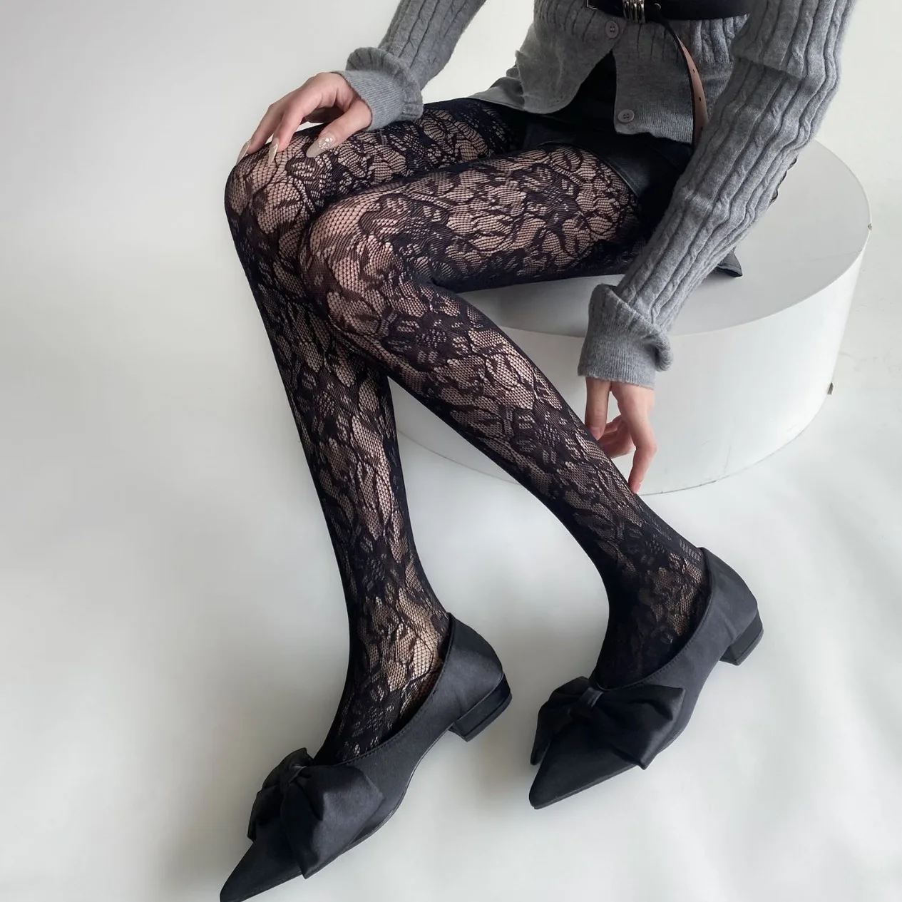 Weiße Socken Frauen Sexy Fishnet Strümpfe Femme Herbst Dünne Blume Mesh Strumpfhosen Lolita SweetGirls Punk Stil HighElastische Strumpfhosen – Detail 5