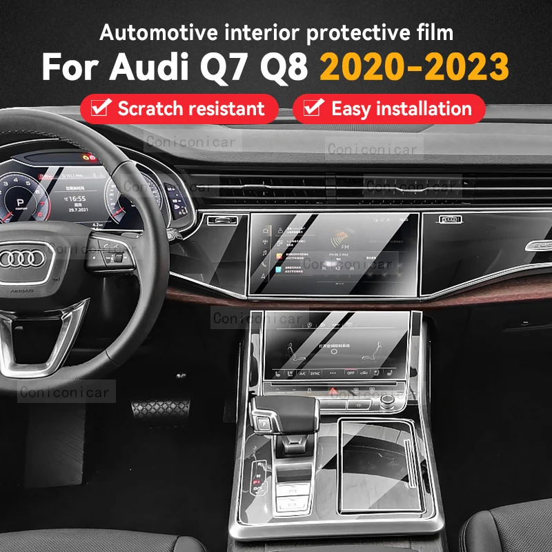 

For Audi Q7 Q8 2023 2022 2021 TPU Gearbox Panel Film Dashboard Screen Protective Sticker Interior Anti-Scratch Car Accessories
