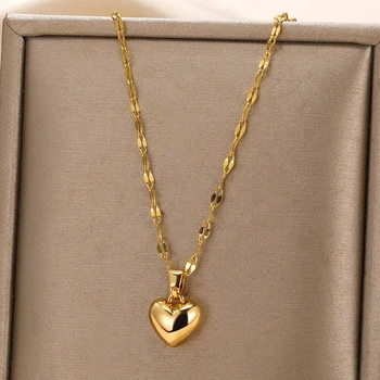 Women Trendy Stainless Steel Love Heart Necklace Lip Chain Pendant Jewelry