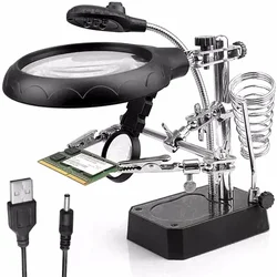 Illuminated Soldering Repair Tool with Magnifying Glass and Adjustable Alligator Clips (TE - 800)