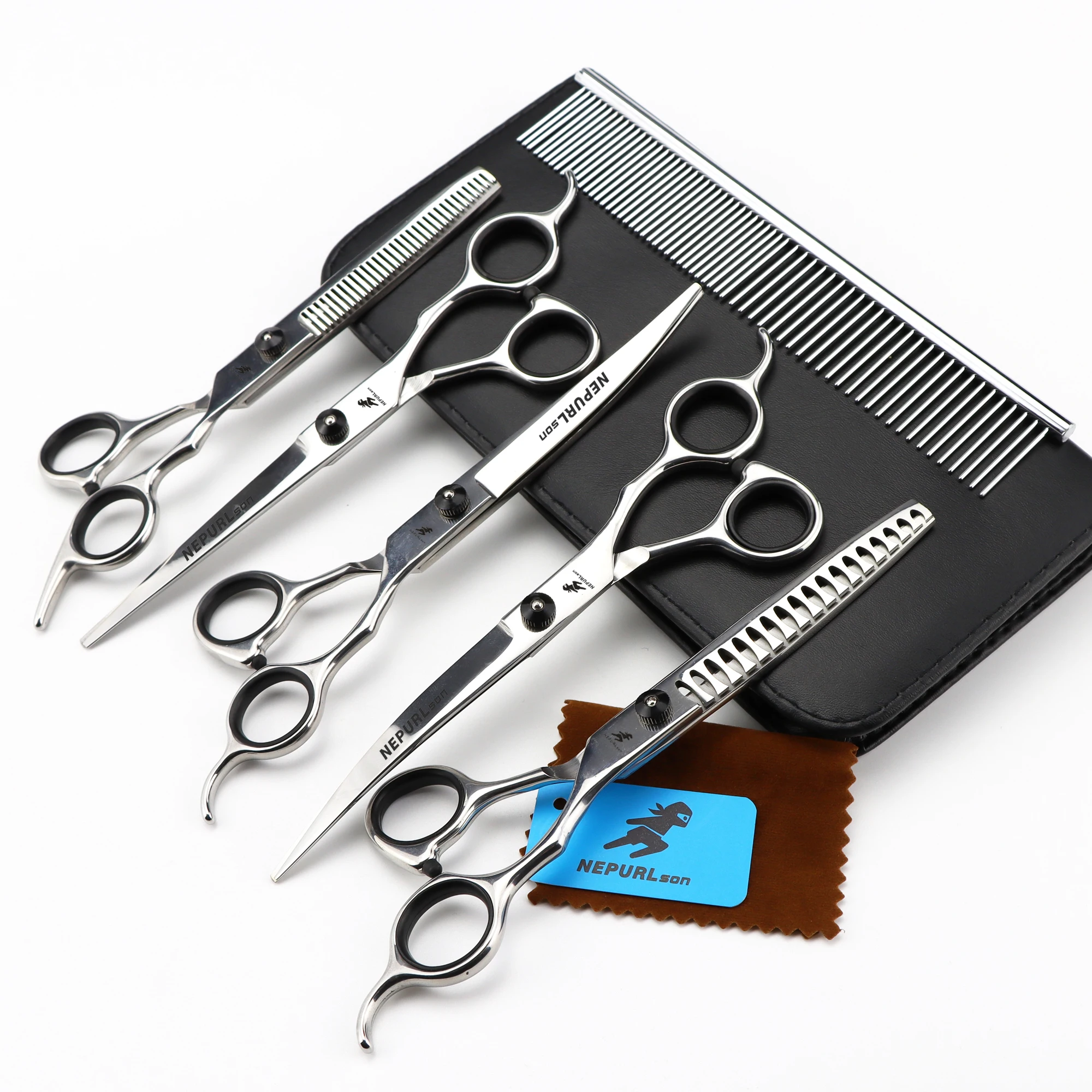 Pet Grooming Scissors Stainless Steel Cats and Dogs Hair Seam Scissors Up and Down Curved Sharp Haircut Pet Tool Set