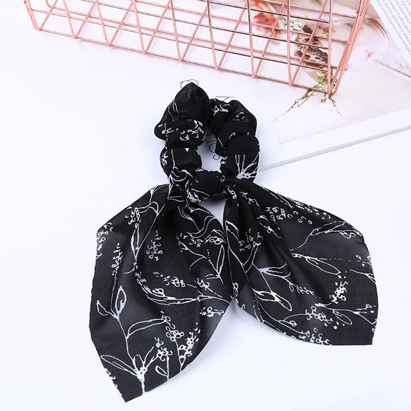 2021 New Chiffon Bowknot Silk Hair Scrunchies Women Pearl Ponytail Holder Hair Tie Hair Rope Rubber Bands Hair Accessories elastic headbands for women Hair Accessories