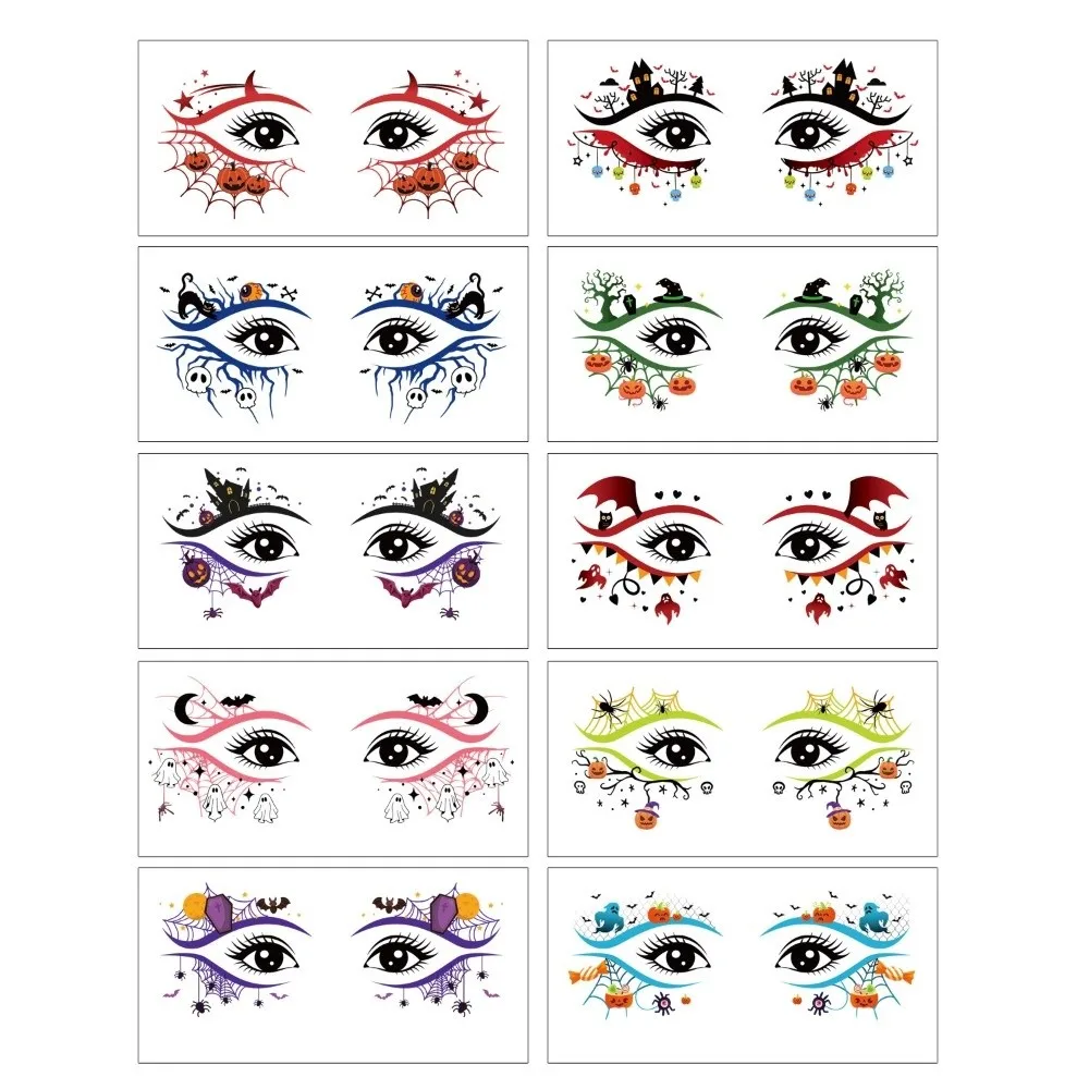 Pumpkin Ghost Skull Halloween Face Tattoo Cartoon Disposable Cheek Eyes Temporary Stickers Portable Waterproof