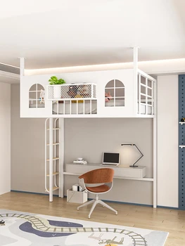 Modern wrought iron loft bed space-saving elevated bed floor empty simple small apartment wall-mounted frame empty hammo