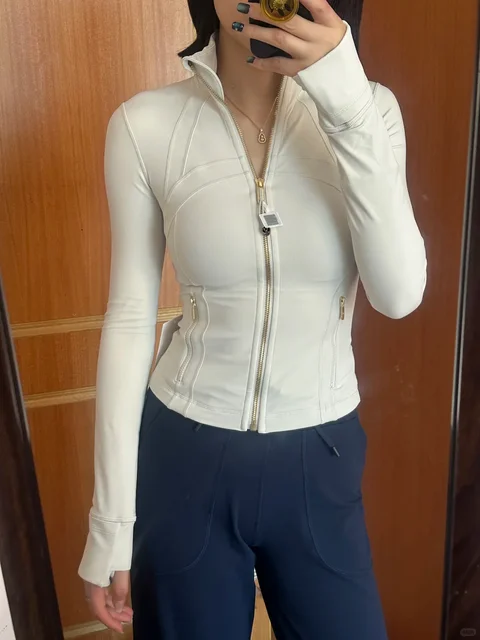 68919-84064c.jpg LULU FLORA Short silver zipper stand up collar jacket for waist slimming yoga women's outerwear, sun protection, quick drying,