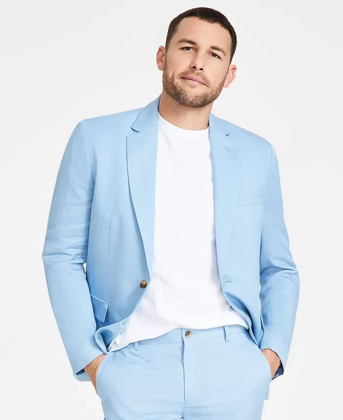 

Summer Linen Sky Blue Elegant Men Suits Smart Casual Slim Fit Blazers Groom Tuxedo High Quality Custom 2 Piece Set Costume Homme