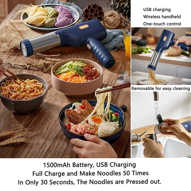 Electric Handheld Pasta Makers Automatic Portable Noodle Ramen Machine Rechargeable Wireless One Button Control USB Charging noodle maker