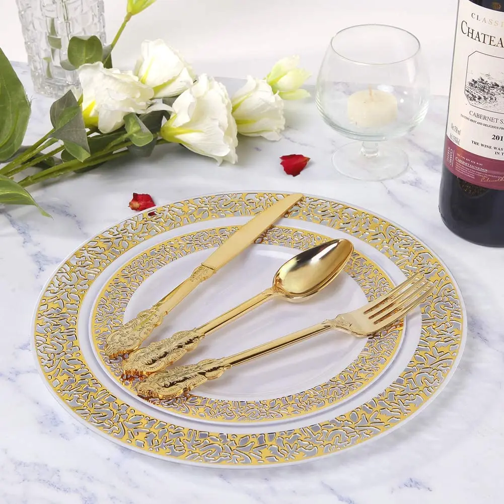 75 Pieces Gold Plastic Silverware- Disposable Flatware -Heavyweight Plastic Cutlery- Includes 25 Forks, 25 Spoons, Knives