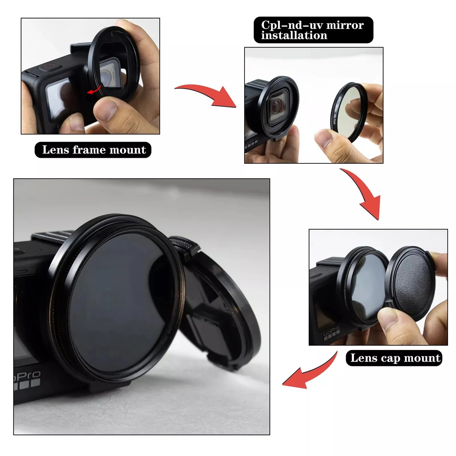 For Gopro Hero 8 9 10 11 12 13 Black Variable Fader ND2-400 Neutral Density ND1000 ND Filter & Adapter Ring Hero13 Hero12 Camera 3
