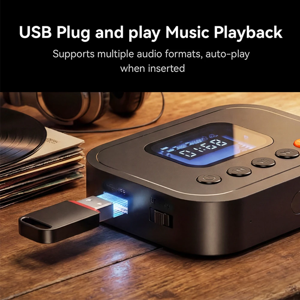 KEBIDU 블루투스 6.0 어댑터 3.5mm AUX RCA USB 무선 오디오 리시버 LED 화면 FM 스테레오 음악 플레이어 1:2 홈 스피커용