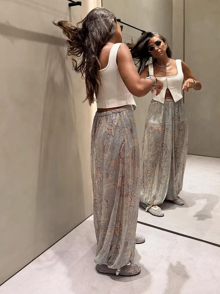 High-level Sense Of Design Women Printing Pants Fashion Lantern Pants 2025 Autumn Light And Thin High Street Trousers
