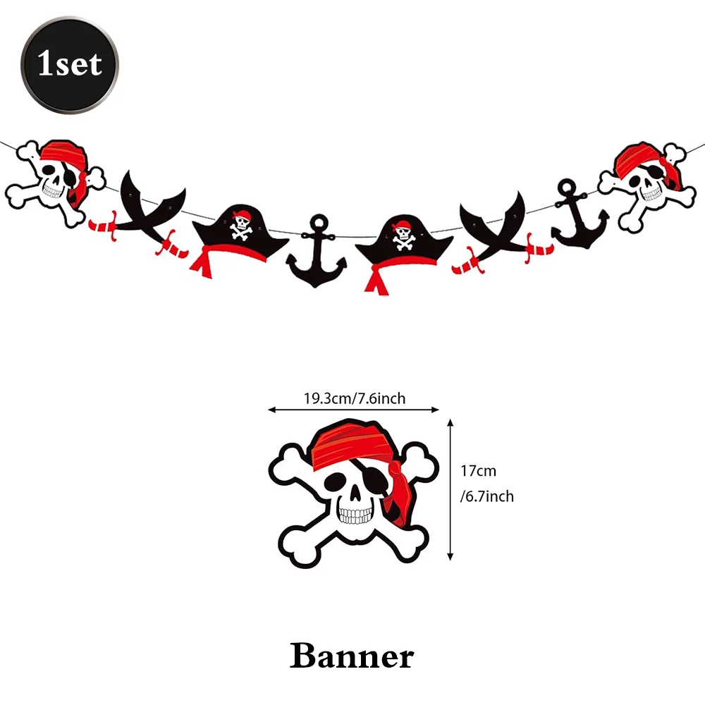 Saint Pirate Party Einweggeschirr Jack Skull Ballon Banner Kuchendekoration Karibik Piraten Thema Junge Geburtstag Halloween – Detail 6
