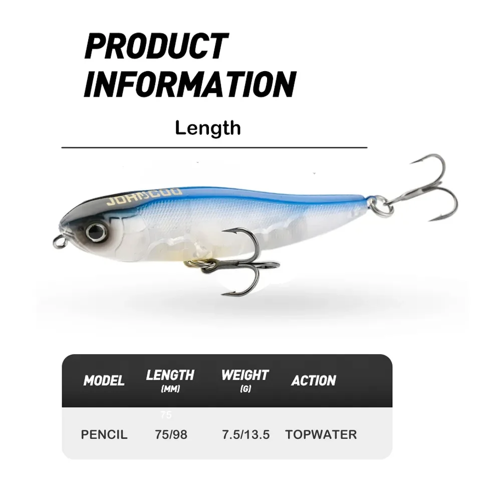 하드베이트 탑워터 펜슬 루어, 배스 낚시 태클, 잉어 페스카, 바닷물 이스카, 인공 물고기 액세서리, 75mm, 7.5g, 98mm,  13.5g - AliExpress