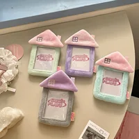 MINKYS Kawaii House Shape Fluffy 3 inch Kpop Photocard Holder Photo Card Holder Bag Pendant School Stationery 1