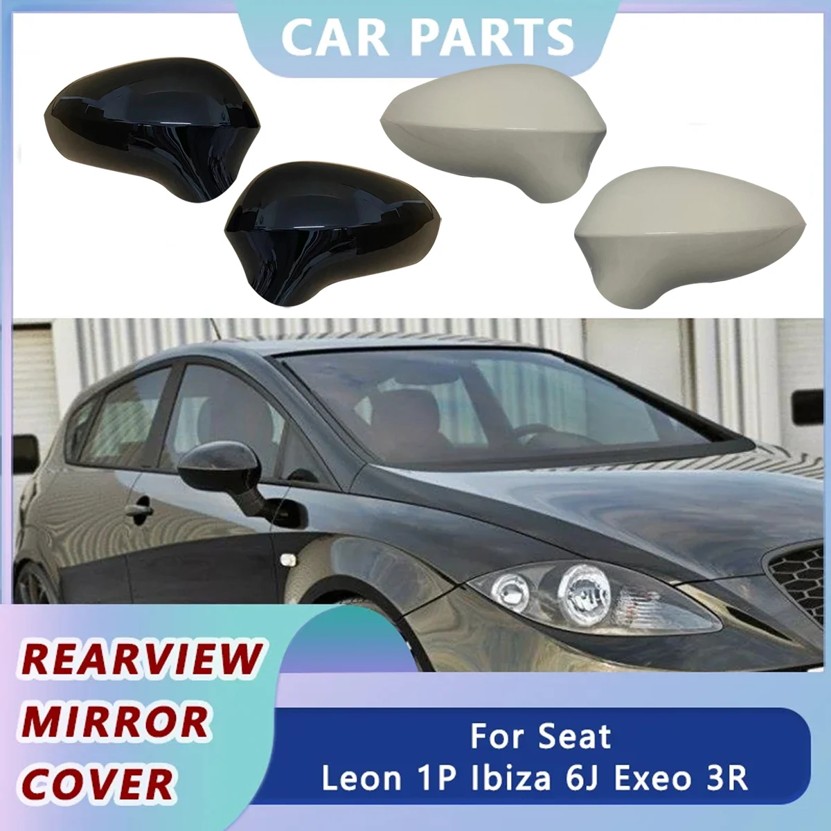 

Pair Rearview Side Mirror Covers Cap For Seat Leon MK2 1P Ibiza MK4 6J Exeo 3R 2008-2017 Black/White Replacement Car Accessories