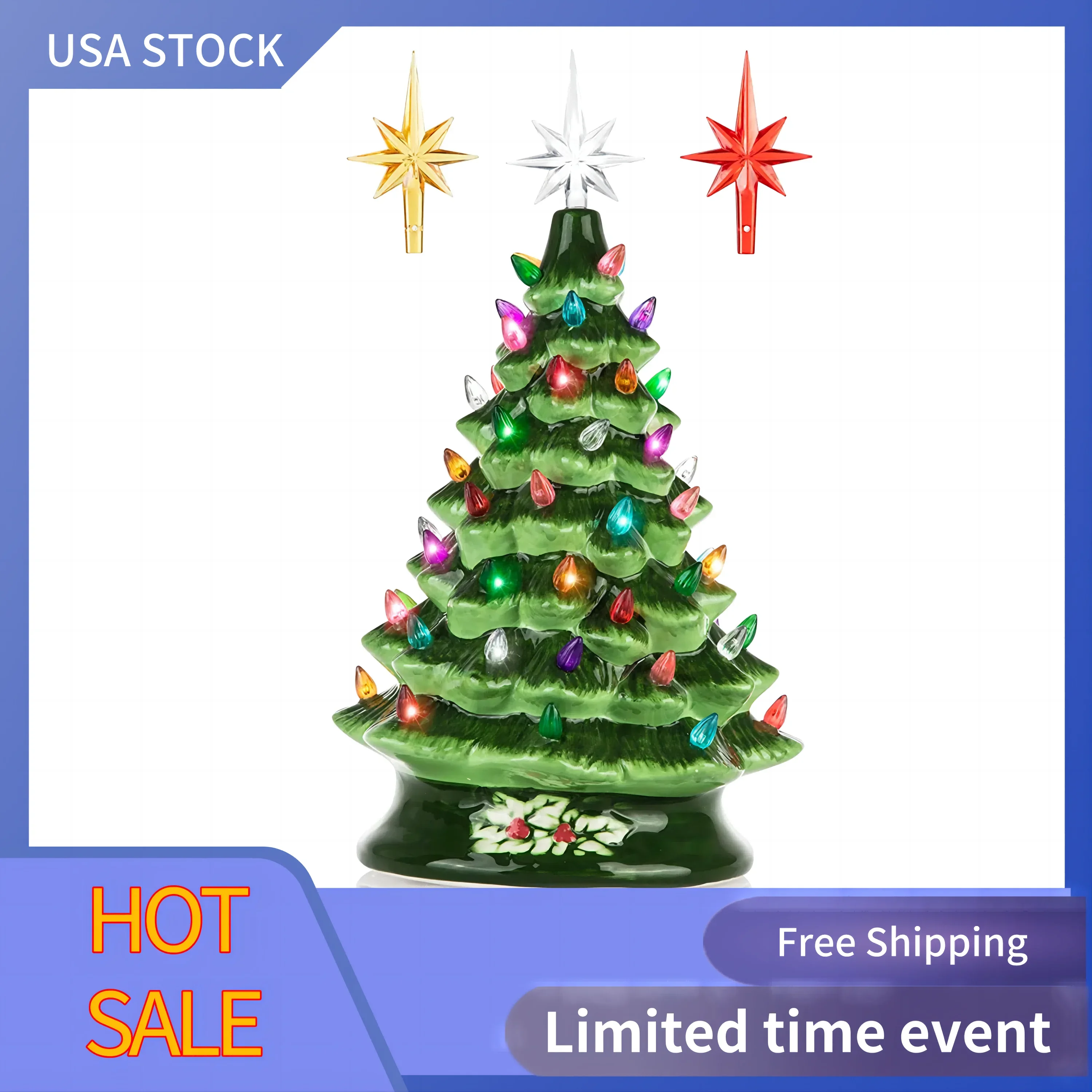 

15-Inch Ceramic Christmas Tree Decoration For Indoor & Outdoor Use - 50+ Multicolor LED Bulbs Halloween Tree