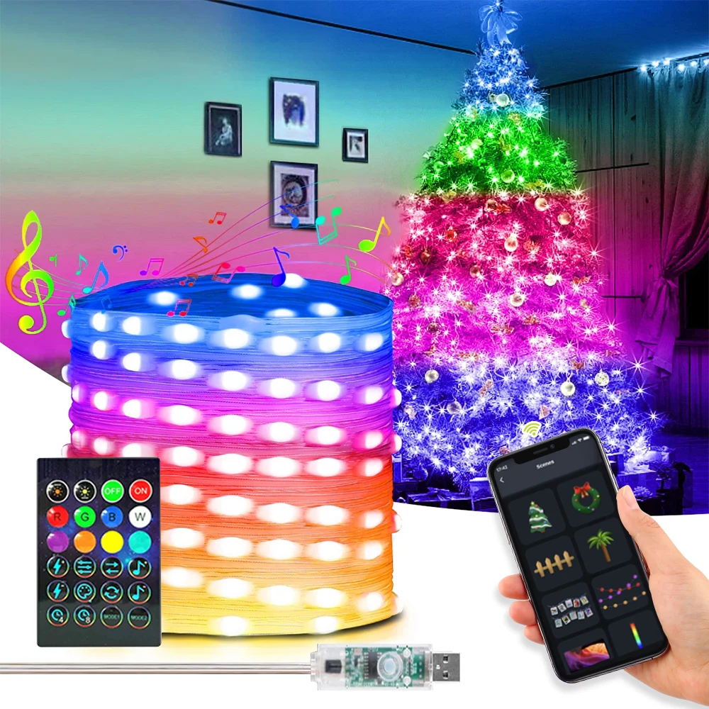 Garland-USB-5V-WS2812B-Bluetooth-LED-String-Fairy-Lights-5-10-20M-RGBIC ...