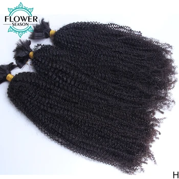 Afro Kinky Curly Human Hair Bulk For Braiding No Weft Remy Mongolian Bulk Braiding Hair Extensions 100Strands /Bundles Natural 1