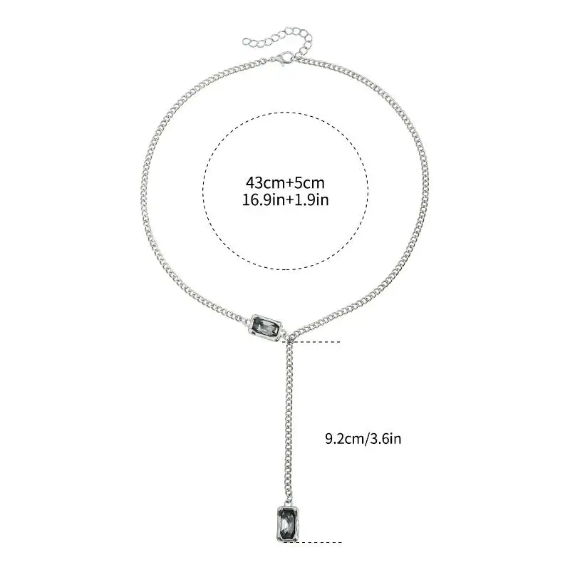 Vintage Black Square Rhinestone Pendant Necklace - Fashion Simple Y-Shape Long Neckline Enhancing Jewelry Gift for Women & Girls