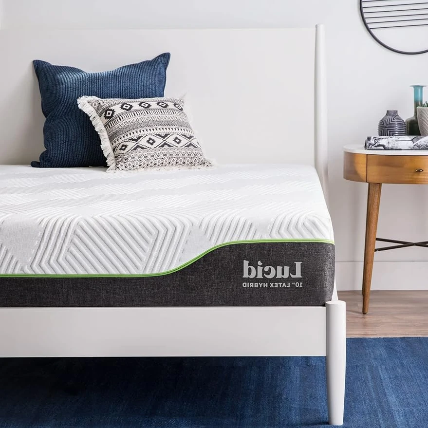 

LUCID 10-inch latex Blend mattress reacts to latex foam and encapsulates springs medium sturdy feel large headboard covers